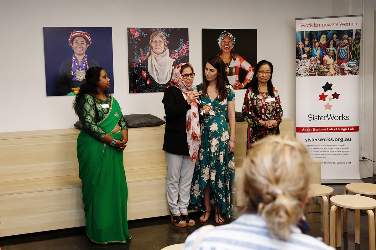 SisterWorks migrant women speaking