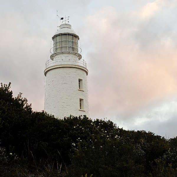 Bruny Island lighthouse in a sunset sky