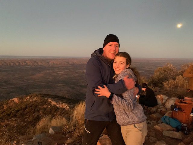 Tony Pearse and daughter. Sunrise at Mount Sonder
