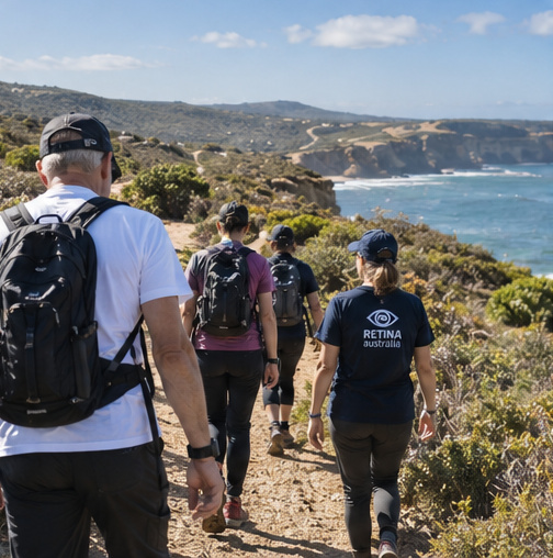 Trekkers walking along a coastal trail overlooking the ocean