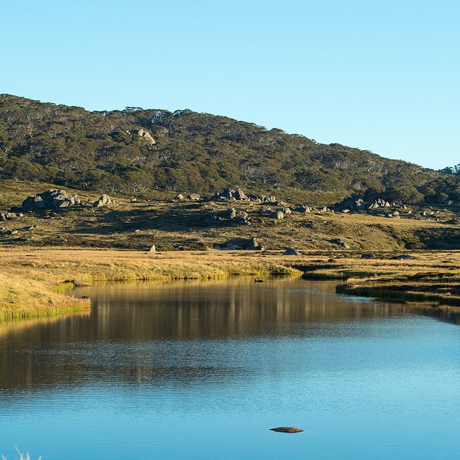 Mt Kosciuszko National Park - Shimmering lake under undulating hills