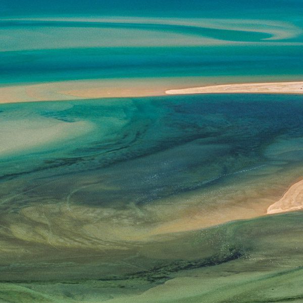 Aerial view of sand and water. Abel Tasman, New Zealand